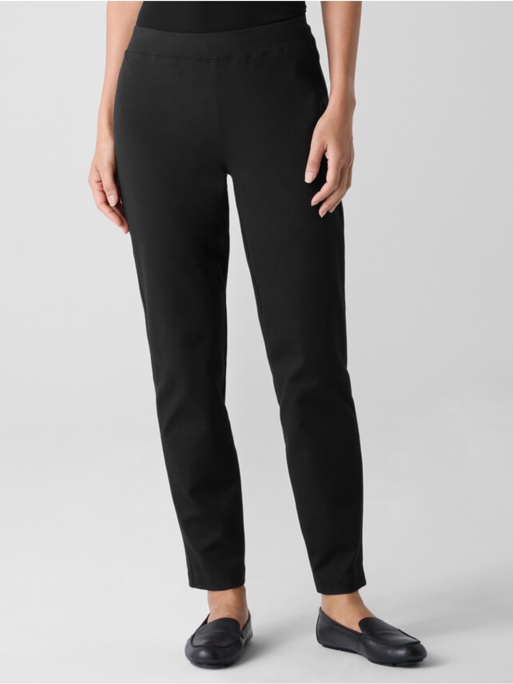 Eileen Fisher Petite Ponte Pants Cotton Blend Slim Black Lightweight Structured